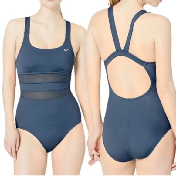 Nike Women's Navy Mesh One-Piece Swimsuit - Picture 1 of 5